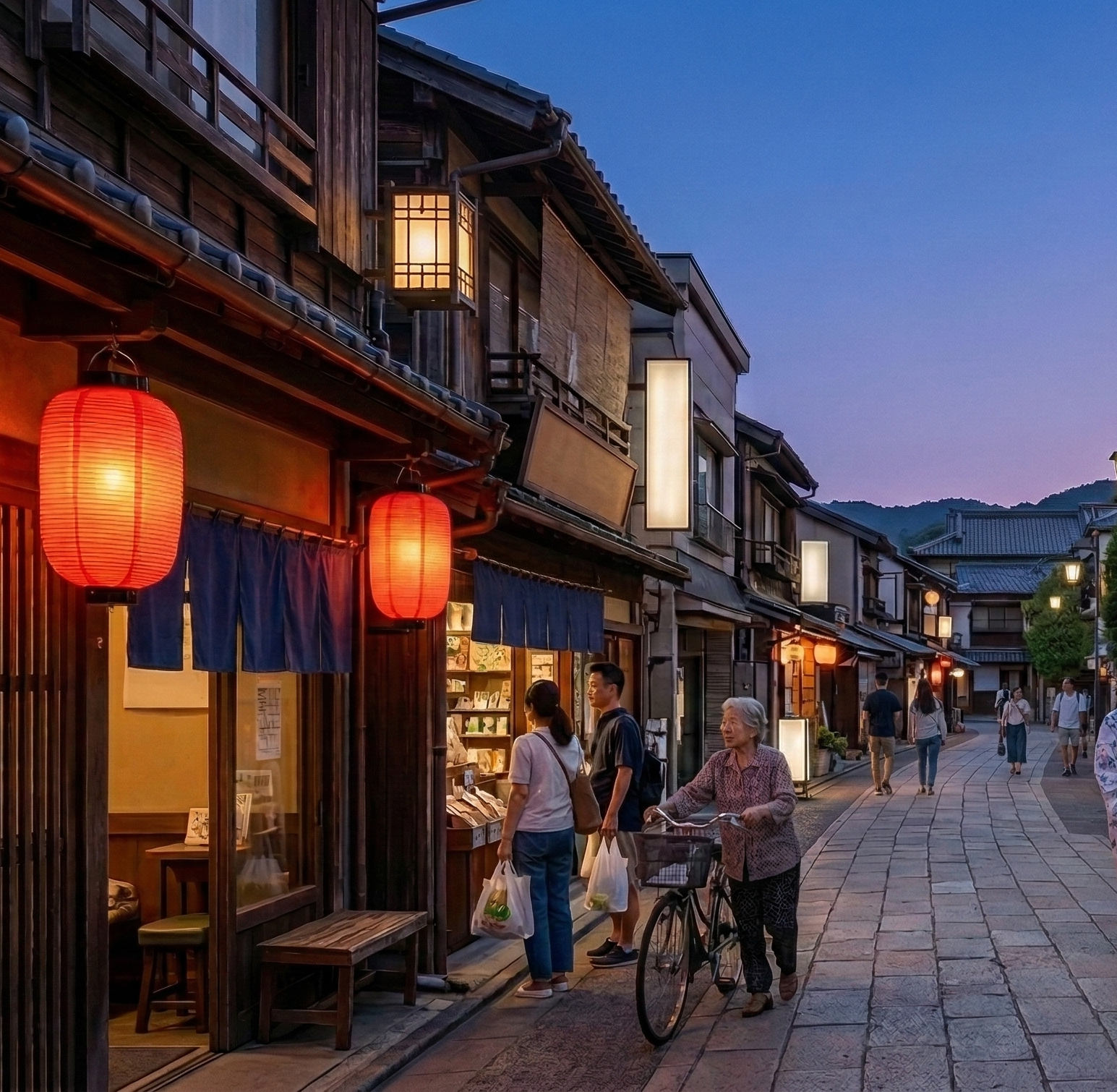 うたかた町の古い町並みと石畳